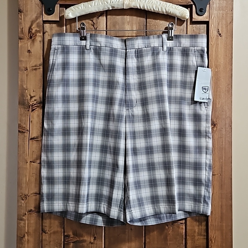 Walter Hagen Mens Grey Plaid Golf Shorts Size 38
